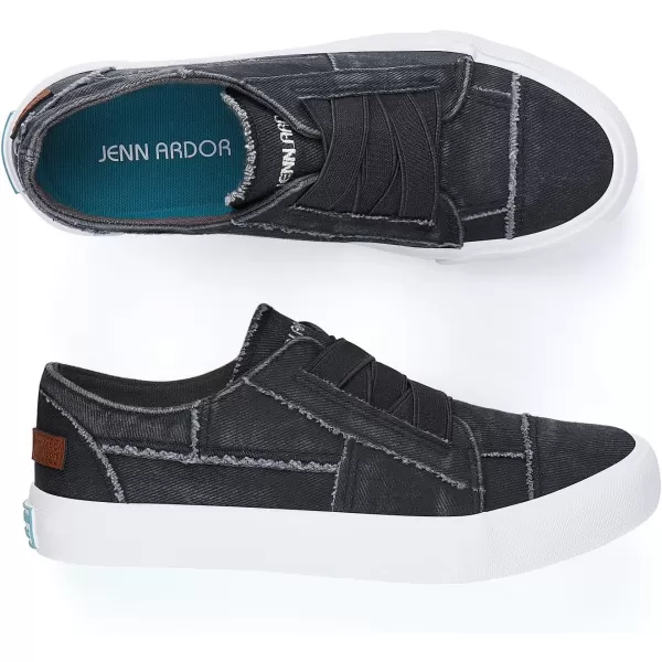JENN ARDOR Womens Stylish Slip On Sneakers No Laces Elastic Low Top Canvas Sneakers Trendy Flats Comfortable Casual Walking ShoesGrey Black Smoked Twill