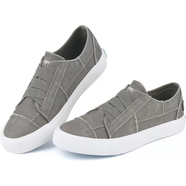 JENN ARDOR Womens Stylish Slip On Sneakers No Laces Elastic Low Top Canvas Sneakers Trendy Flats Comfortable Casual Walking ShoesGreysmoked Twill