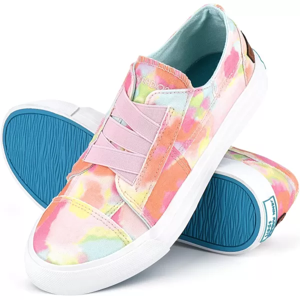 JENN ARDOR Womens Stylish Slip On Sneakers No Laces Elastic Low Top Canvas Sneakers Trendy Flats Comfortable Casual Walking ShoesHot Pink Floral