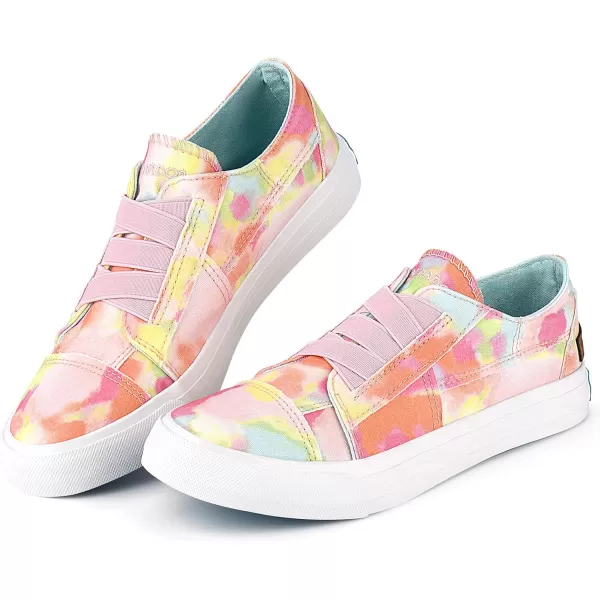 JENN ARDOR Womens Stylish Slip On Sneakers No Laces Elastic Low Top Canvas Sneakers Trendy Flats Comfortable Casual Walking ShoesHot Pink Floral