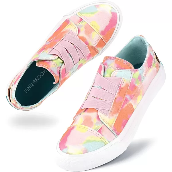JENN ARDOR Womens Stylish Slip On Sneakers No Laces Elastic Low Top Canvas Sneakers Trendy Flats Comfortable Casual Walking ShoesHot Pink Floral