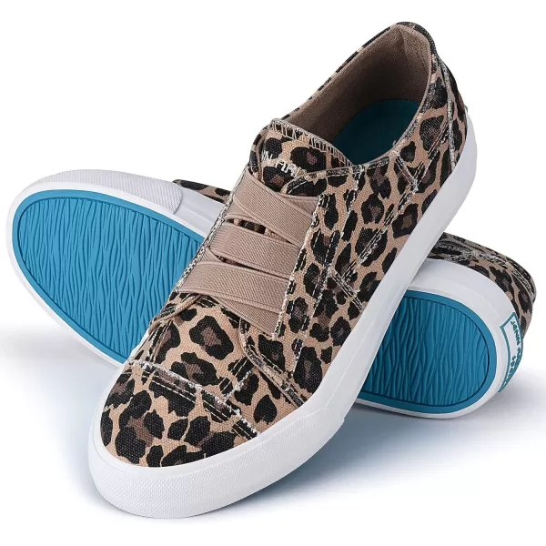 JENN ARDOR Womens Stylish Slip On Sneakers No Laces Elastic Low Top Canvas Sneakers Trendy Flats Comfortable Casual Walking ShoesLeopard Print Canvas