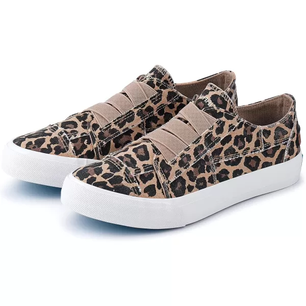 JENN ARDOR Womens Stylish Slip On Sneakers No Laces Elastic Low Top Canvas Sneakers Trendy Flats Comfortable Casual Walking ShoesLeopard Print Canvas