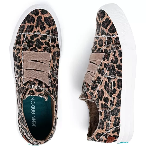 JENN ARDOR Womens Stylish Slip On Sneakers No Laces Elastic Low Top Canvas Sneakers Trendy Flats Comfortable Casual Walking ShoesLeopard Print Canvas