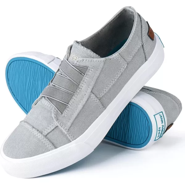 JENN ARDOR Womens Stylish Slip On Sneakers No Laces Elastic Low Top Canvas Sneakers Trendy Flats Comfortable Casual Walking ShoesLight Gray Canvas