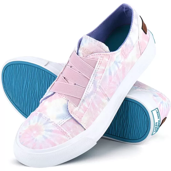 JENN ARDOR Womens Stylish Slip On Sneakers No Laces Elastic Low Top Canvas Sneakers Trendy Flats Comfortable Casual Walking ShoesLight Pink Floral