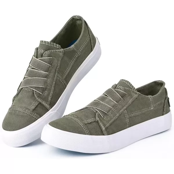 JENN ARDOR Womens Stylish Slip On Sneakers No Laces Elastic Low Top Canvas Sneakers Trendy Flats Comfortable Casual Walking ShoesOlive Canvas