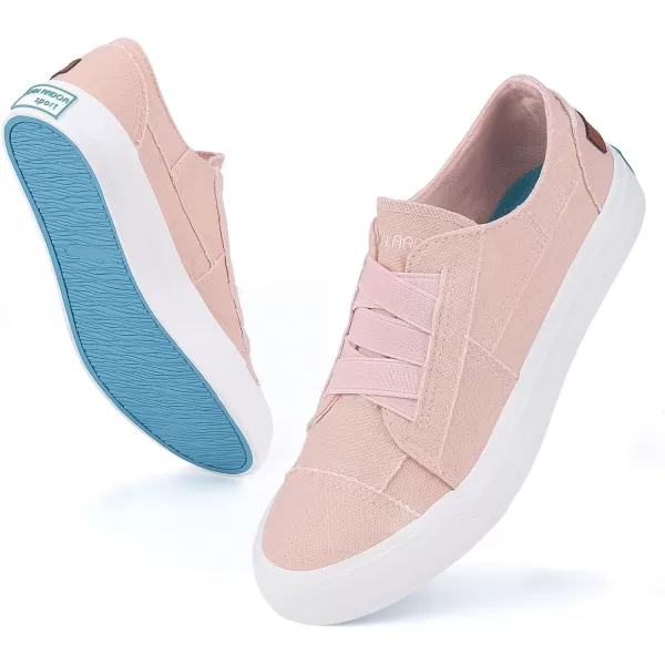 JENN ARDOR Womens Stylish Slip On Sneakers No Laces Elastic Low Top Canvas Sneakers Trendy Flats Comfortable Casual Walking ShoesPink Canvas