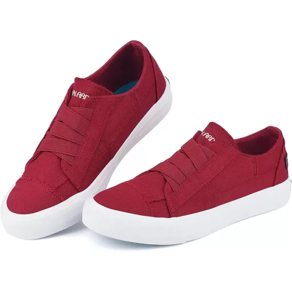JENN ARDOR Womens Stylish Slip On Sneakers No Laces Elastic Low Top Canvas Sneakers Trendy Flats Comfortable Casual Walking ShoesRedsmoked Twill