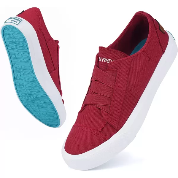 JENN ARDOR Womens Stylish Slip On Sneakers No Laces Elastic Low Top Canvas Sneakers Trendy Flats Comfortable Casual Walking ShoesRedsmoked Twill