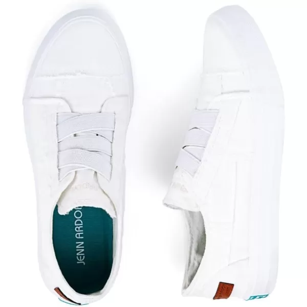 JENN ARDOR Womens Stylish Slip On Sneakers No Laces Elastic Low Top Canvas Sneakers Trendy Flats Comfortable Casual Walking ShoesWhite Canvas