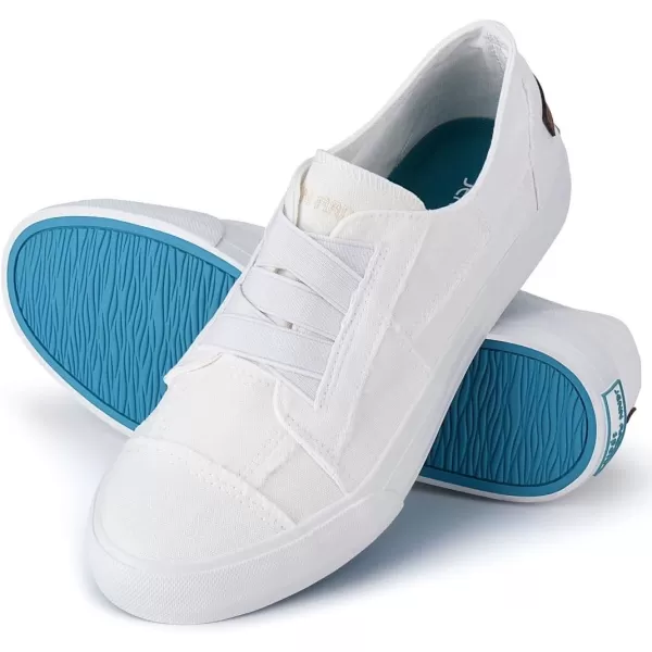 JENN ARDOR Womens Stylish Slip On Sneakers No Laces Elastic Low Top Canvas Sneakers Trendy Flats Comfortable Casual Walking ShoesWhite Canvas