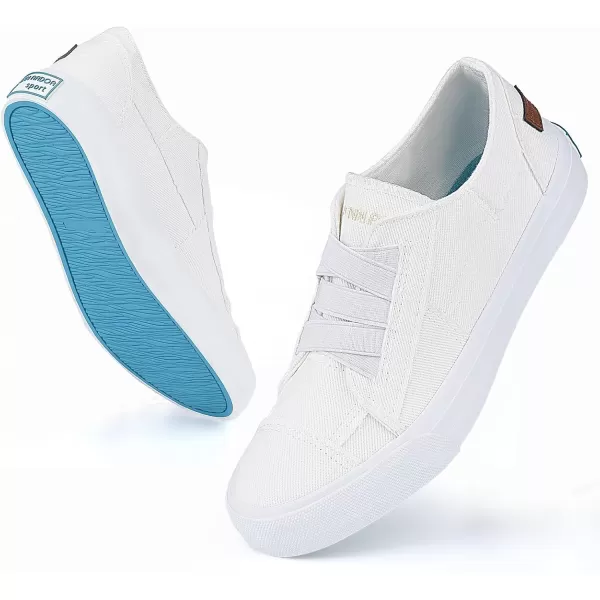 JENN ARDOR Womens Stylish Slip On Sneakers No Laces Elastic Low Top Canvas Sneakers Trendy Flats Comfortable Casual Walking ShoesWhitesmoked Twill