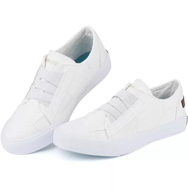 JENN ARDOR Womens Stylish Slip On Sneakers No Laces Elastic Low Top Canvas Sneakers Trendy Flats Comfortable Casual Walking ShoesWhitesmoked Twill
