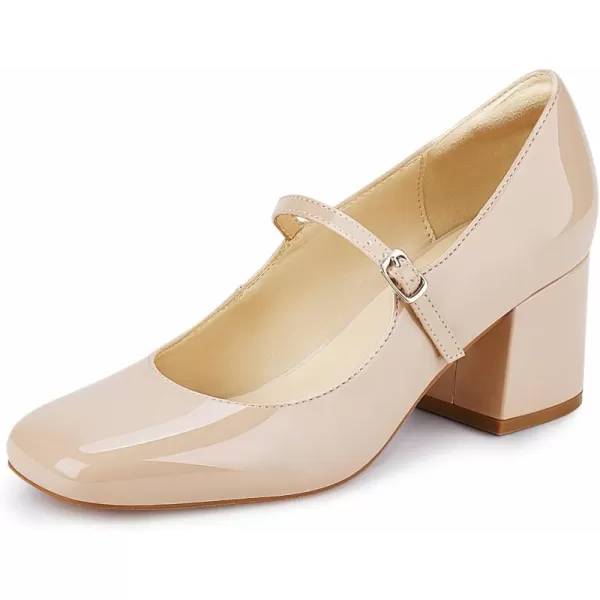 JENN ARDOR Block Heels for Women Chunky Heel Mary Jane Closed Toe Work Pumps Comfortable Square Toe Dress ShoesNude