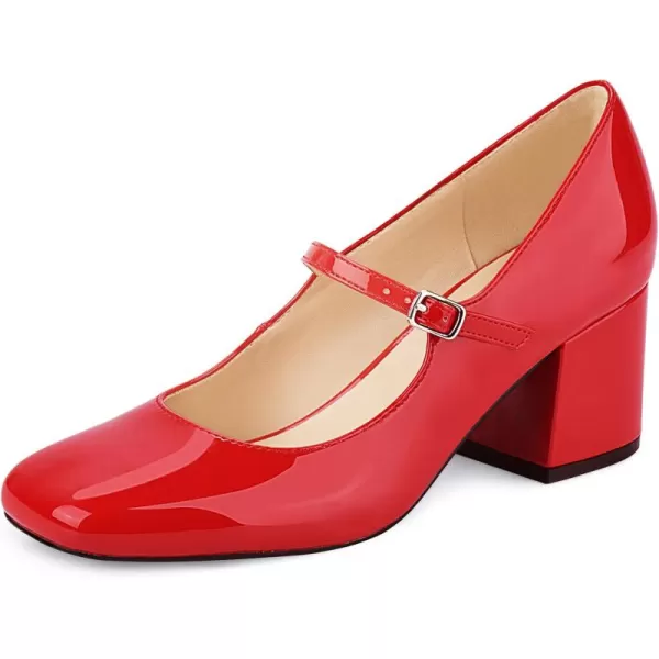 JENN ARDOR Block Heels for Women Chunky Heel Mary Jane Closed Toe Work Pumps Comfortable Square Toe Dress ShoesRed
