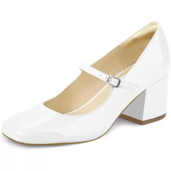 JENN ARDOR Block Heels for Women Chunky Heel Mary Jane Closed Toe Work Pumps Comfortable Square Toe Dress ShoesWhite