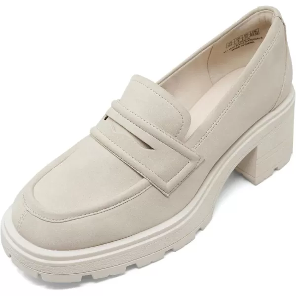 JENN ARDOR Chunky Block Heel Loafers for Women Closed Round Toe Platform Pumps Slip On Dress Shoes Wedding Party Office Lady ShoesBeigesuede