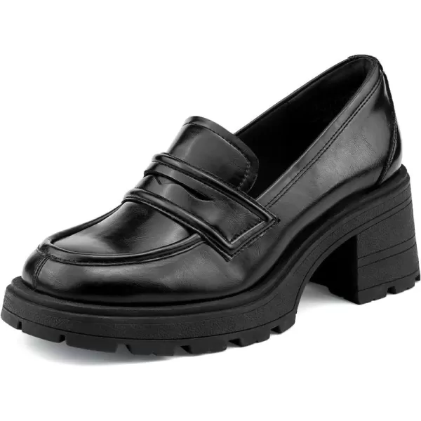 JENN ARDOR Chunky Block Heel Loafers for Women Closed Round Toe Platform Pumps Slip On Dress Shoes Wedding Party Office Lady ShoesBlackpu
