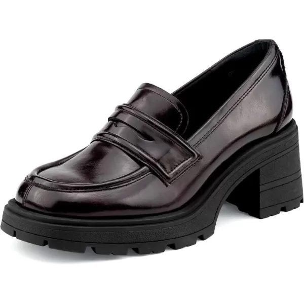 JENN ARDOR Chunky Block Heel Loafers for Women Closed Round Toe Platform Pumps Slip On Dress Shoes Wedding Party Office Lady ShoesMaroonpu