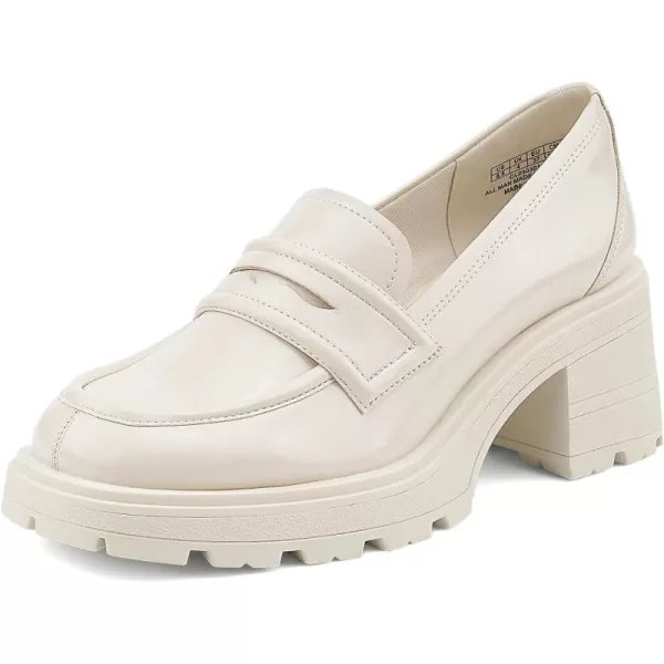 JENN ARDOR Chunky Block Heel Loafers for Women Closed Round Toe Platform Pumps Slip On Dress Shoes Wedding Party Office Lady ShoesNaturalpu