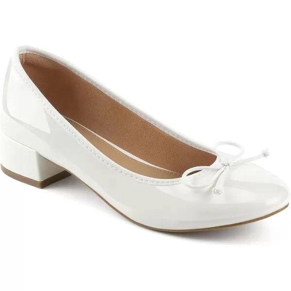 JENN ARDOR Chunky Block Low Heels Bow Round Closed Toe Comfort Work Casual SlipOn Bridal Wedding Guest Dress Sexy Prom Pumps Shoes for WomenWhitepu