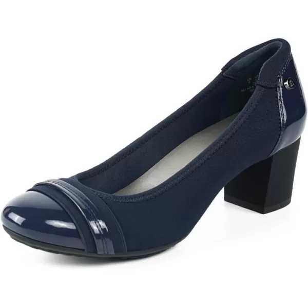JENN ARDOR Chunky Block Pumps for Women Slip On Low Heel Closed Round Toe Dress Shoes Classic Mid Square Shoes Wedding Party Office Lady Shoes 2 inchNavy 1