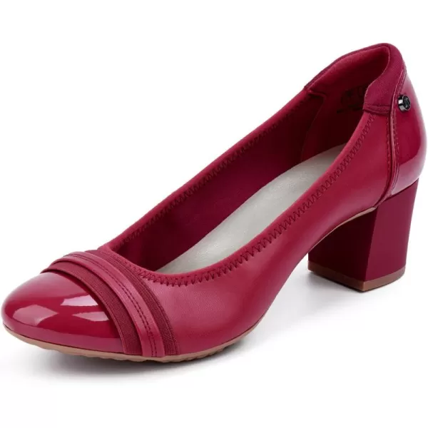 JENN ARDOR Chunky Block Pumps for Women Slip On Low Heel Closed Round Toe Dress Shoes Classic Mid Square Shoes Wedding Party Office Lady Shoes 2 inchRed