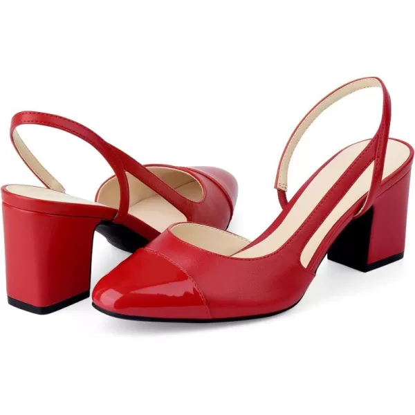 JENN ARDOR Closed Toe Chunky Heels Slingback Pumps Block Dress Shoes Women Comfort Classic Splicing Pointy Cap Toe Low Heels Sandals 25 inch for WeddingRed