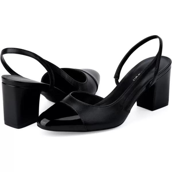 JENN ARDOR Closed Toe Chunky Heels Slingback Pumps Block Dress Shoes Women Comfort Classic Splicing Pointy Cap Toe Low Heels Sandals 25 inch for WeddingBlack