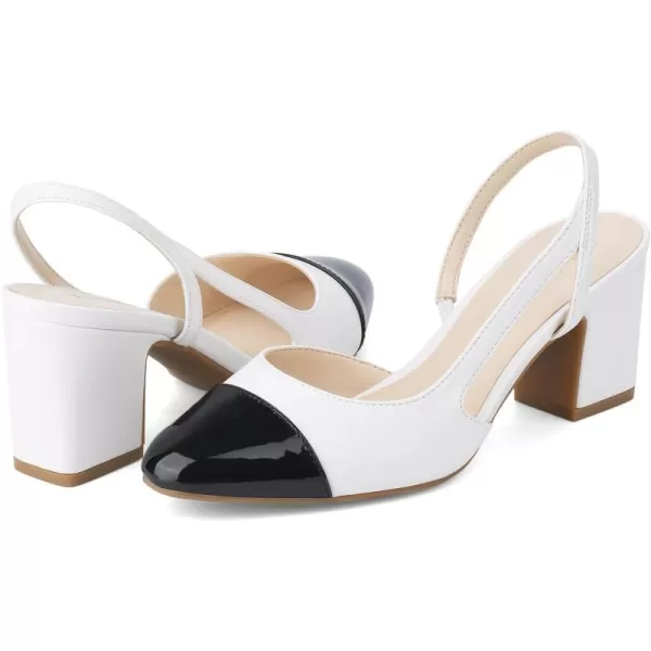 JENN ARDOR Closed Toe Chunky Heels Slingback Pumps Block Dress Shoes Women Comfort Classic Splicing Pointy Cap Toe Low Heels Sandals 25 inch for WeddingWhite