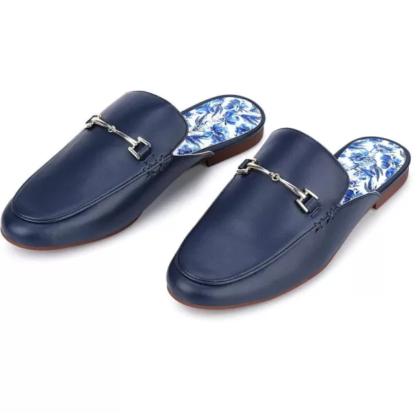 JENN ARDOR Mules for Women Flats Backless Loafers Shoes Slip On Slippers Pointed Toe Low Heel Work Slides Womens Mules Casual ShoesNavy Mules