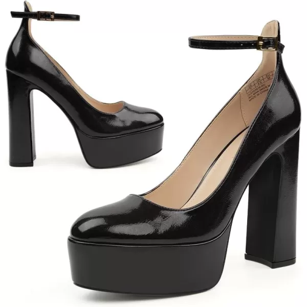 JENN ARDOR Platform Heels for Women Chunky Heel Closed Toe High Heels Block Heel Ankle StrapBlackPu