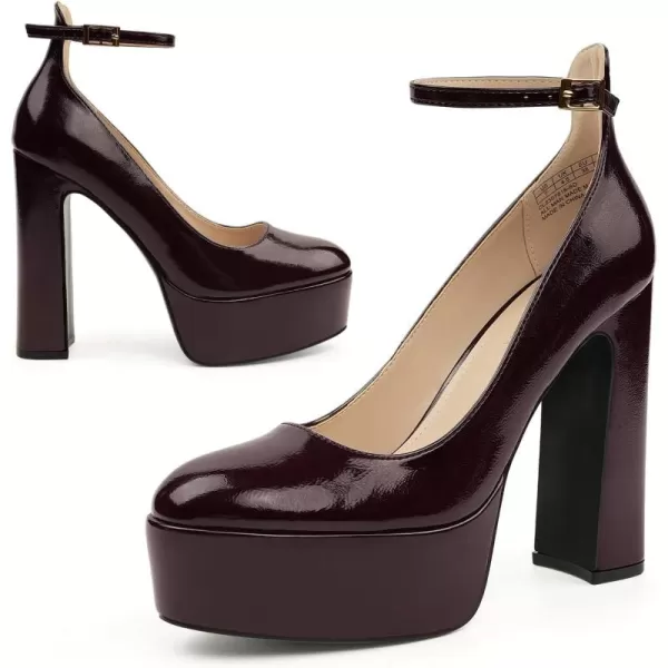 JENN ARDOR Platform Heels for Women Chunky Heel Closed Toe High Heels Block Heel Ankle StrapBordeaux RedPu