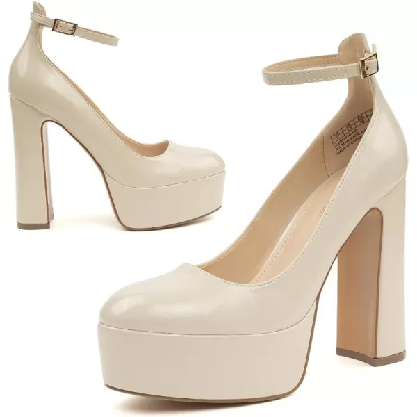 JENN ARDOR Platform Heels for Women Chunky Heel Closed Toe High Heels Block Heel Ankle StrapNudePu
