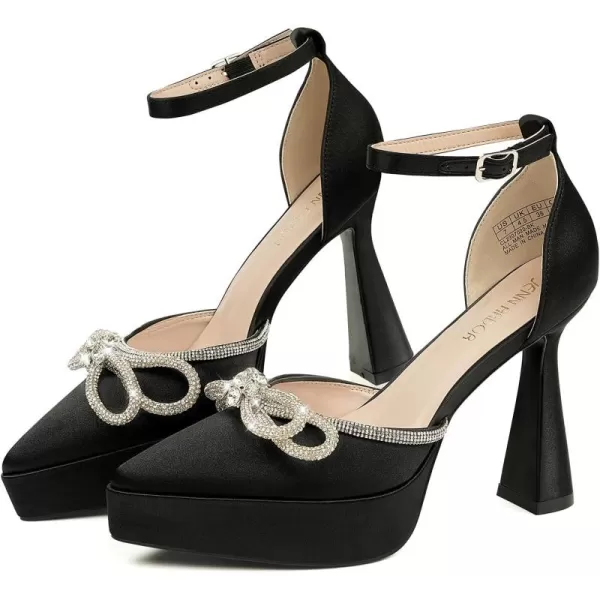 JENN ARDOR Platform Heels for Women Rhinestone Sparkly Bow High Heels Closed Pointed Toe Stilettos Ankle Buckle Strap Pumps Wedding Party Prom Dress ShoesBlack  Super Soft Silk