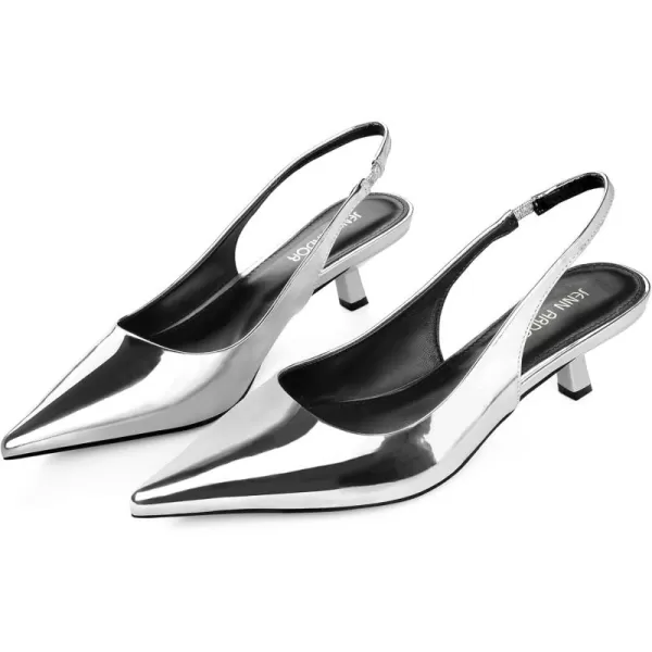 JENN ARDOR Slingback Heels for Women Low Heels Dress Shoes Kitten Pumps Dressy Heeled Sandals Wide Width Fashion Casual ShoesMetallic Silver