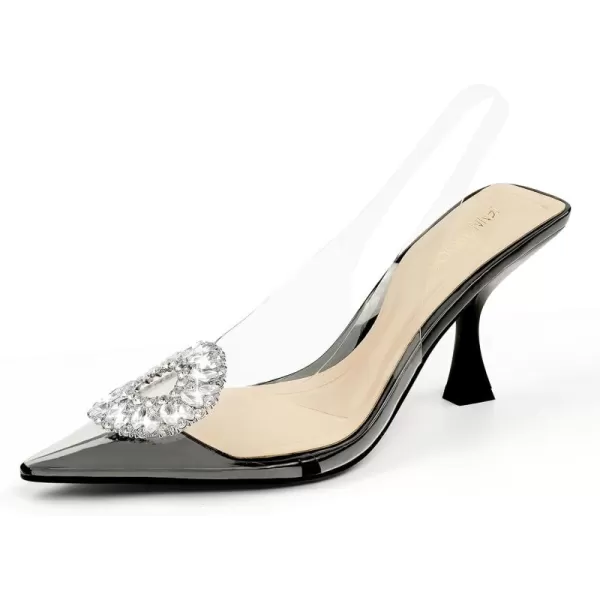 JENN ARDOR Slingback Pumps Pointed Closed Toe Transparent Heels with Rhinestones Comfortable Clear Stiletto Strappy High Heeled Sandals Wedding Dress Shoes for WomenBlack