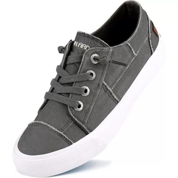 JENN ARDOR Slip On Canvas Shoes for Women Low Top Fashion Sneakers Comfortable Walking FlatsAgrey