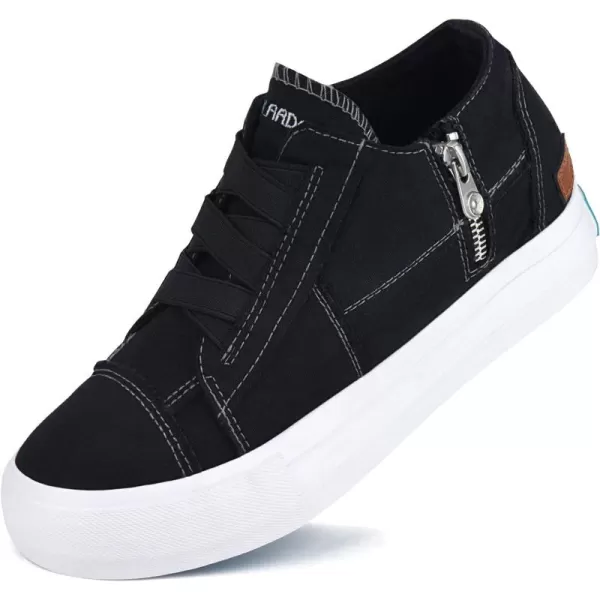 JENN ARDOR Wedge Sneakers for Women Fashion Canvas Shoes Casual Platform Hidden Heel Womens Slip On Sneaker Non Slip Side ZipperBlack