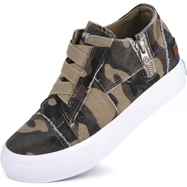 JENN ARDOR Wedge Sneakers for Women Fashion Canvas Shoes Casual Platform Hidden Heel Womens Slip On Sneaker Non Slip Side ZipperCamo