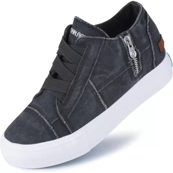 JENN ARDOR Wedge Sneakers for Women Fashion Canvas Shoes Casual Platform Hidden Heel Womens Slip On Sneaker Non Slip Side ZipperDark Grey