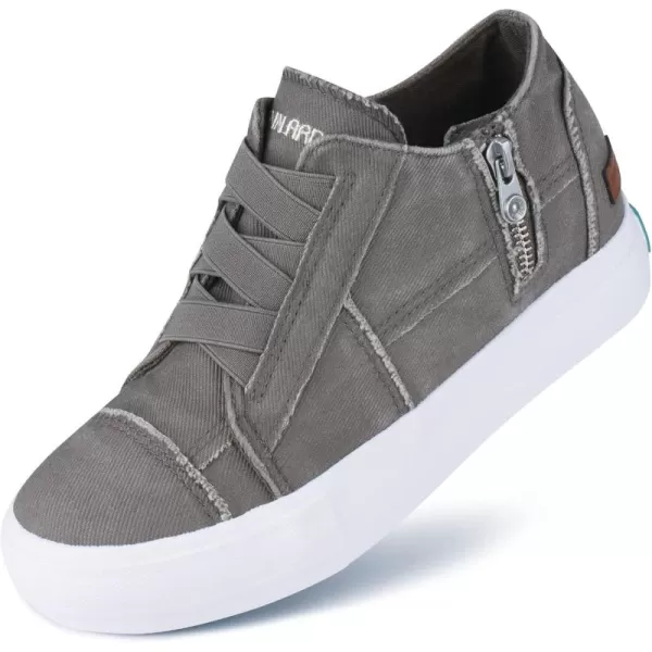 JENN ARDOR Wedge Sneakers for Women Fashion Canvas Shoes Casual Platform Hidden Heel Womens Slip On Sneaker Non Slip Side ZipperWarm Grey