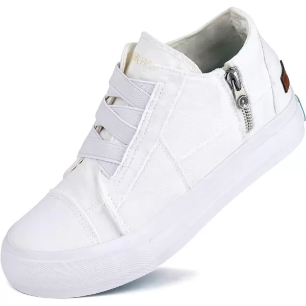 JENN ARDOR Wedge Sneakers for Women Fashion Canvas Shoes Casual Platform Hidden Heel Womens Slip On Sneaker Non Slip Side ZipperWhite