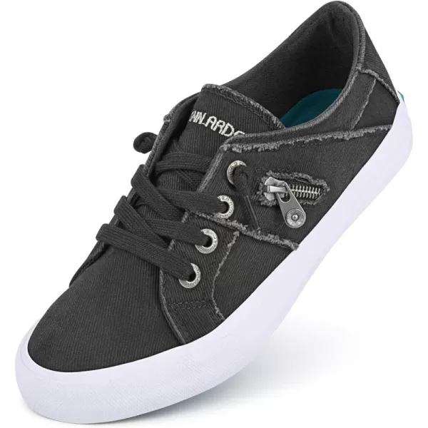 JENN ARDOR Women Sneakers Low Top Slip On Fashion Shoes Lace up Canvas Flats Walking Running ShoesDark Grey
