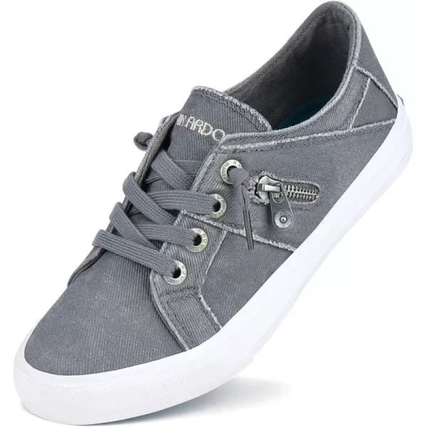 JENN ARDOR Women Sneakers Low Top Slip On Fashion Shoes Lace up Canvas Flats Walking Running ShoesLight Grey