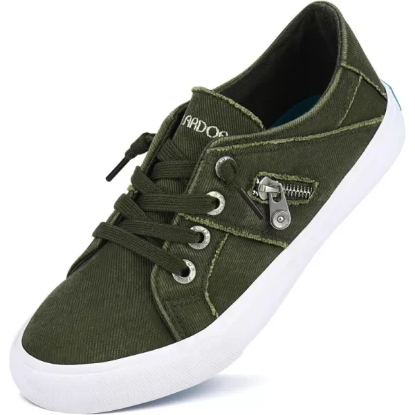 JENN ARDOR Women Sneakers Low Top Slip On Fashion Shoes Lace up Canvas Flats Walking Running ShoesOlive