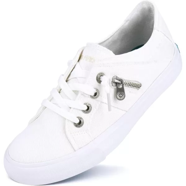 JENN ARDOR Women Sneakers Low Top Slip On Fashion Shoes Lace up Canvas Flats Walking Running ShoesWhite