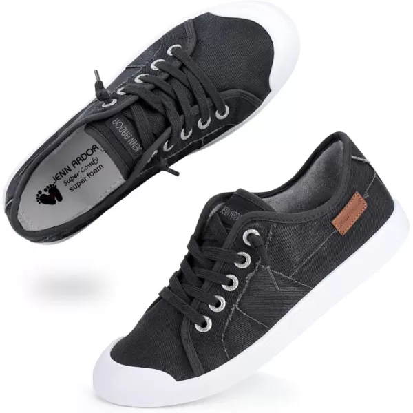 JENN ARDOR Womens Canvas Sneaker Slipons Loafers Shoes for Womens Fashion Casual Canvas Round Toe Soft Comfortable Walking FlatsDark Grey  Shoelace