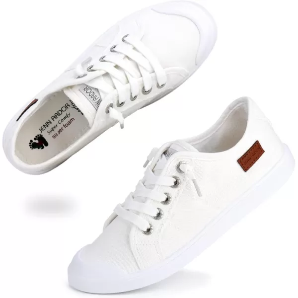 JENN ARDOR Womens Canvas Sneaker Slipons Loafers Shoes for Womens Fashion Casual Canvas Round Toe Soft Comfortable Walking FlatsWhite  Shoelace